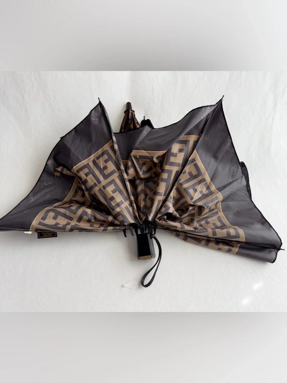 ✨Authentic FENDI Vintage FF Zucca Monogram Nylon Compact Umbrella Brown - Picture 12 of 15